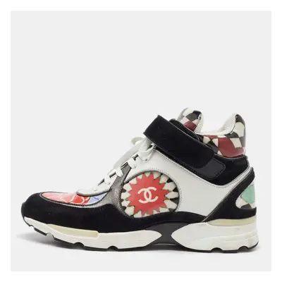 Chanel Multicolor Printed Leather and Suede CC High Top Sneakers Size