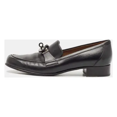 Hermes Black Leather Destin Slip On Loafers Size