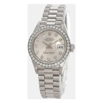 Rolex Silver Diamond Platinum Datejust Automatic Women's Wristwatch mm