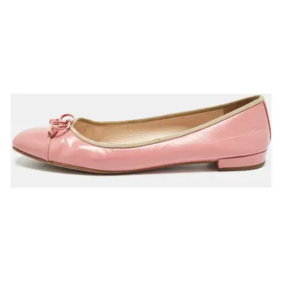 Prada Pink Saffiano Vernice Leather Bow Ballet Flats Size