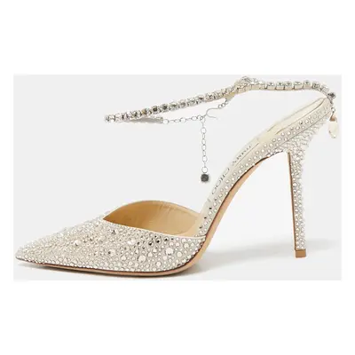 Jimmy Choo Gold Satin Crystal Embellished Saeda Pumps Size