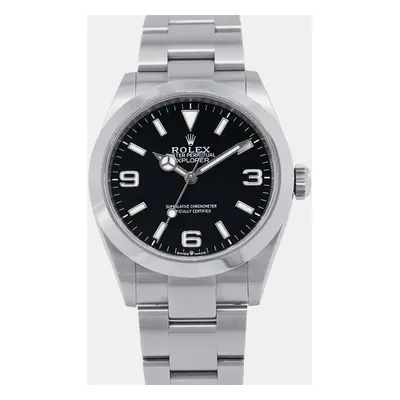 Rolex Black Stainless Steel Explorer Automatic Men's Wristwatch mm