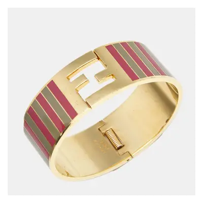 Fendi Fendista Bi Color Striped Enamel Gold Tone Wide Bracelet