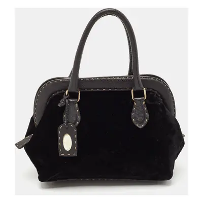 Fendi Black Selleria Leather and Velvet Adele Frame Bag