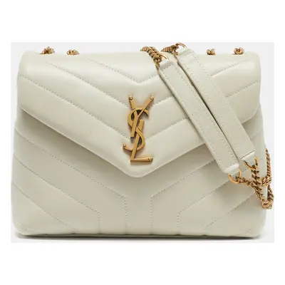 Saint Laurent White Matelassé Leather Small Loulou Shoulder Bag