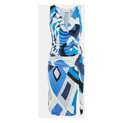 Emilio Pucci Blue Printed Jersey Cowl neck Midi Dress