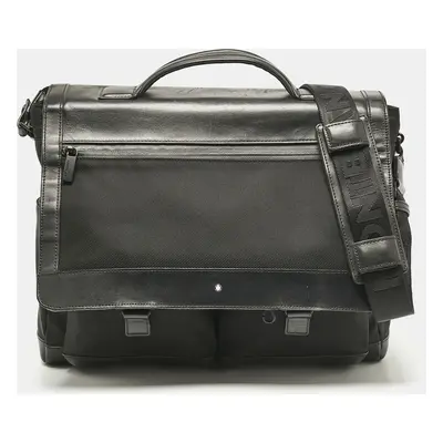 Montblanc Black Leather and Nylon Single Gusset Nightflight Briefcase