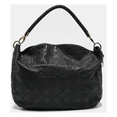 Dior Black Cannage Leather Whipstitch Hobo