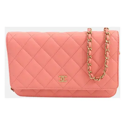 Chanel Pink Classic Caviar Wallet On Chain