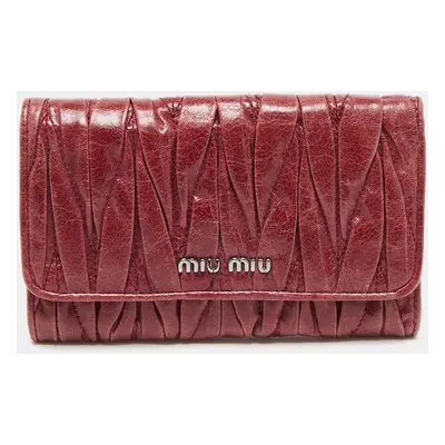 Miu Miu Burgundy Matelassé Leather Flap Trifold Wallet