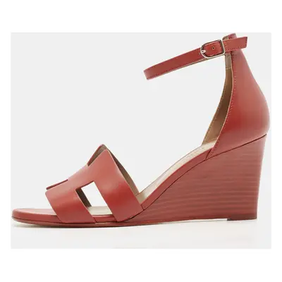 Hermes Red Leather Legend Wedge Sandals Size