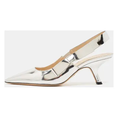 Dior Silver Leather Sweet-D Slingback Pumps Size