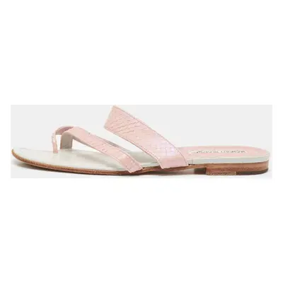 Manolo Blahnik Pink Python Leather Susa Flat Slides Size