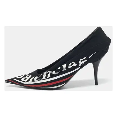 Balenciaga Black Fabric and Leather Logo Knife Pumps Size