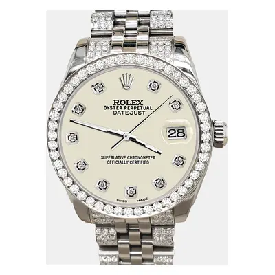 Rolex datejust midsize 3.30ct diamond bezel bracelet satin linen diamond dial steel Wristwatch