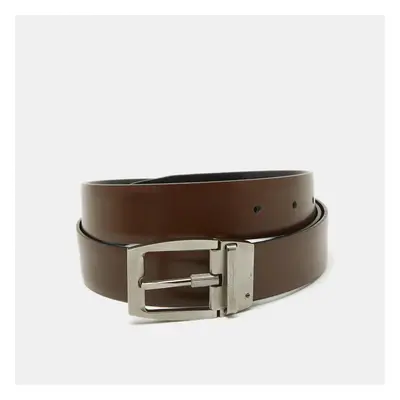 Salvatore Ferragamo Dark Brown/Black Leather Cut to Size Buckle Belt