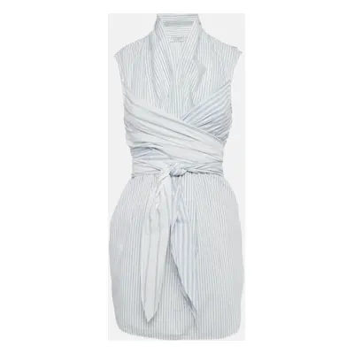 Brunello Cucinelli Blue Striped Cotton Tie-Up Detail Mini Dress