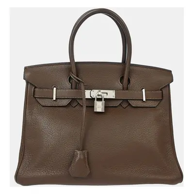 Hermes Brown Taurillon Clemence Birkin Handbag