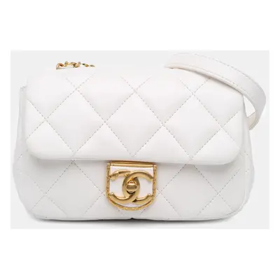 Chanel White Lambskin Leather Mini Messenger Flap Bag