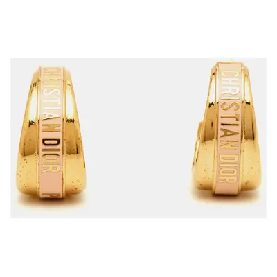 Dior Logo Enamel Gold Tone Hoop Earrings