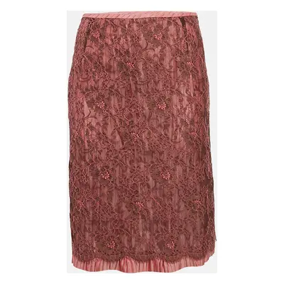 Kenzo Pink Floral Lace and Nylon Ruffled Short Skirt