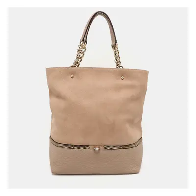 CH Carolina Herrera Beige Leather Zip Detail Chain Tote