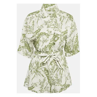 Zimmermann White/Green Leaf Print Linen Empire Playsuit