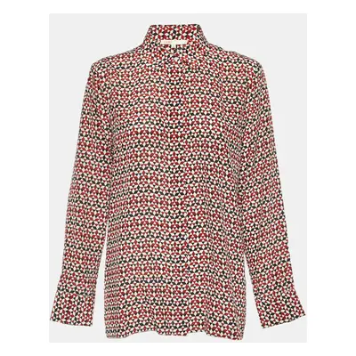 Maje Tricolor Geometric Print Silk Button Front Shirt