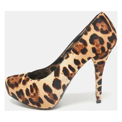 Dolce & Gabbana Brown Leopard Print Calf Hair Platform Pumps Size