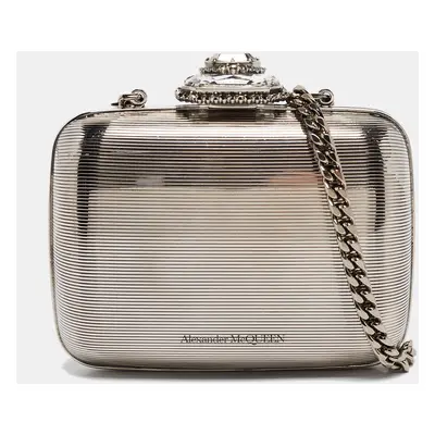 Alexander McQueen Silver Mini Crystals Metal Chain Clutch