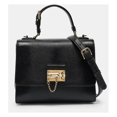 Dolce & Gabbana Black Lizard Embossed Leather Miss Monica Top Handle Bag