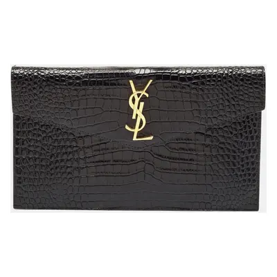 Saint Laurent Black Croc Embossed Leather Uptown Pouch