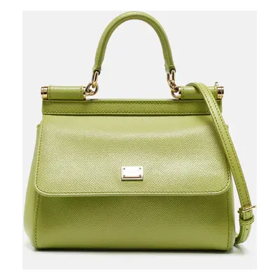 Dolce & Gabbana Lime Green Leather Miss Sicily Top Handle Bag