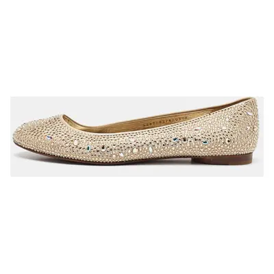 Gina Gold Satin Crystal Embellished Ballet Flats Size