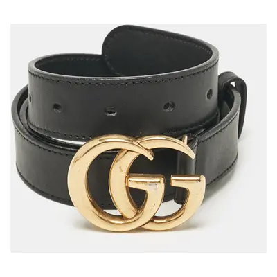 Gucci Black Leather GG Marmont Buckle Belt