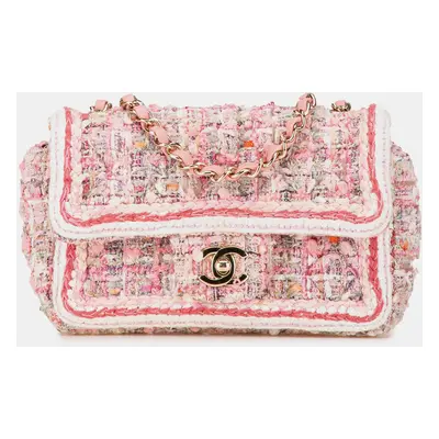 Chanel Pink Mini Rectangular Classic Tweed Braid Flap