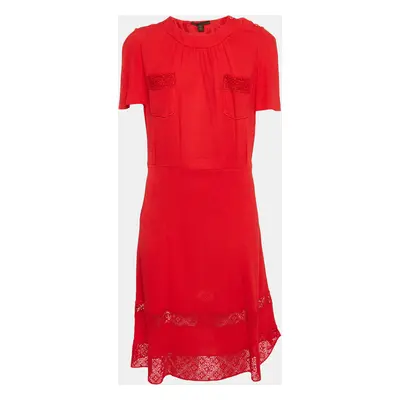 Louis Vuitton Red Crepe Lace Trimmed Short Dress