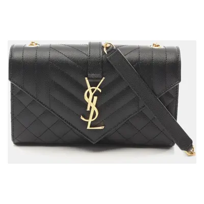 Saint Laurent Black Leather Small Envelope Shoulder Bag