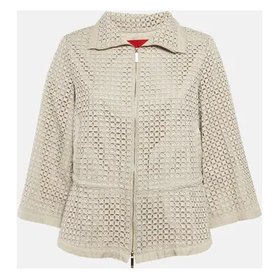 CH Carolina Herrera Beige Broderie Anglaise Eyelet Synthetic Zip-Up Jacket