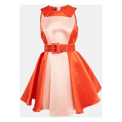 Elisabetta Franchi Orange/Pink Satin Flared Mini Dress