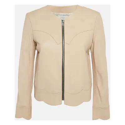 Sandro Beige Leather Zip-Up Jacket