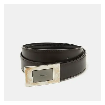 Salvatore Ferragamo Black/Dark Brown Leather Cut to Size Buckle Belt