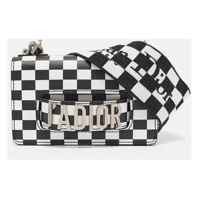 Dior Black/White Leather Mini Checkered J'Adior Crossbody Bag