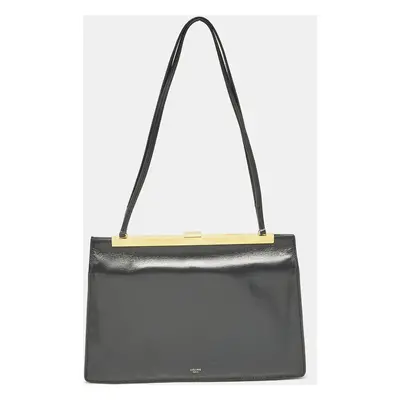 Celine Black Leather Medium Clasp Bag