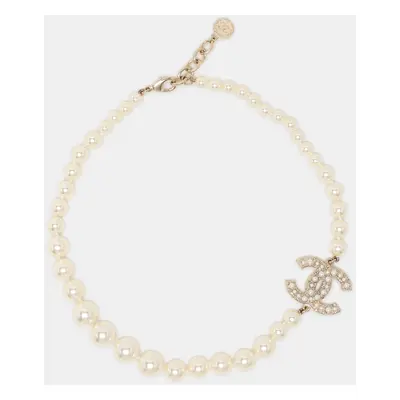 Chanel CC 100th Anniversary Faux Pearl Crystal Gold Tone Necklace