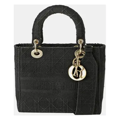 Dior Medium Black Cannage Embroidery Lady D-LITE Tote And Shoulder Bag