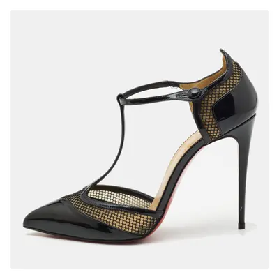 Christian Louboutin Black Patent Leather and Mesh Mrs. Early Pointed Toe Sandals Size 38.5