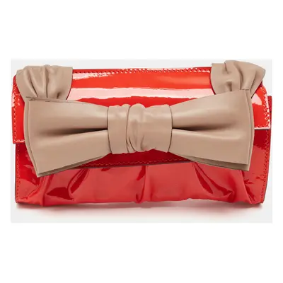 Valentino Orange/Beige Patent and Leather Aphrodite Bow Clutch