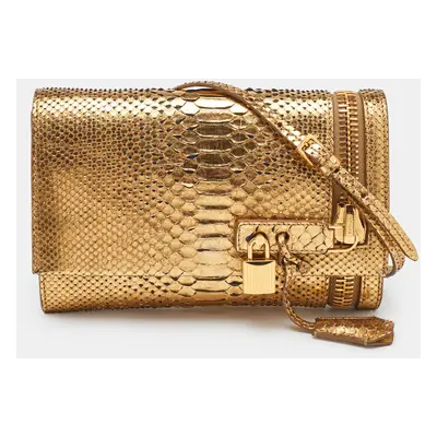 Tom Ford Gold Alix Python Zip & Padlock Clutch