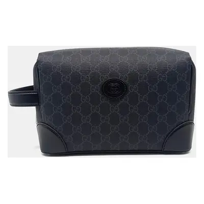 Gucci Black PVC Interlocking Gg Supreme Toiletry Pouch